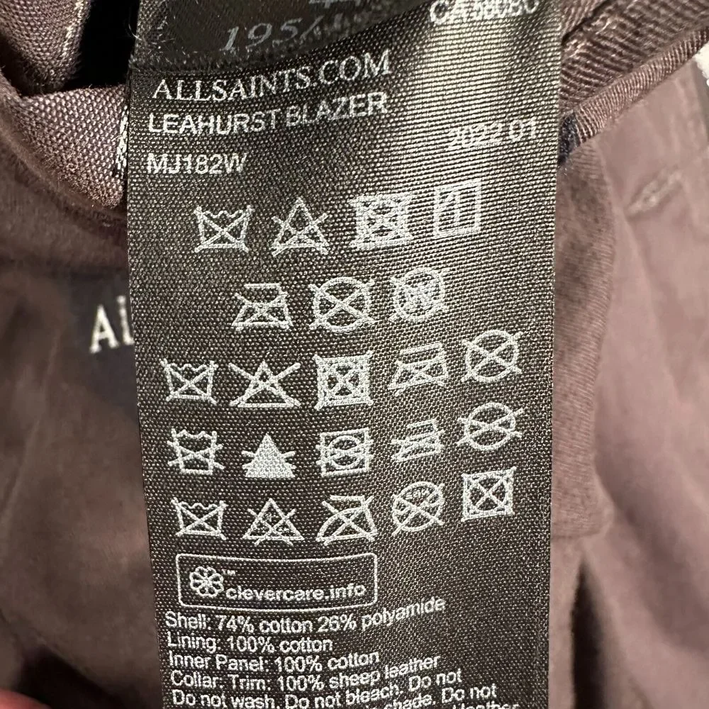 ALLSAINTS Leahurst Blazer Double Layered Cotton Leather Trim Jacket Mens 44 Flaw